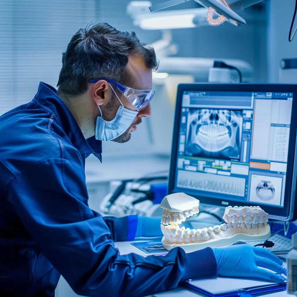 Dental technician working on CAD/CAM technology for precise dental implant design