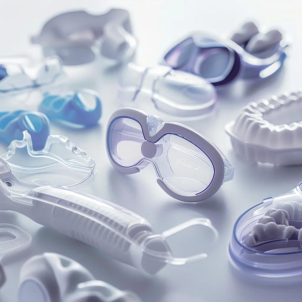 Collection of oral appliance therapy devices for sleep apnea treatment displayed professionally