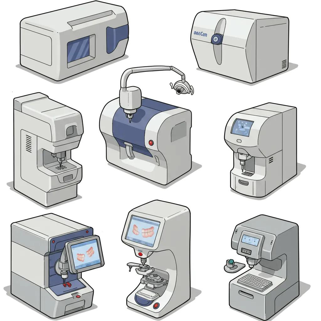 Advanced dental technologies including CAD/CAM machines and 3D printers in a dental lab