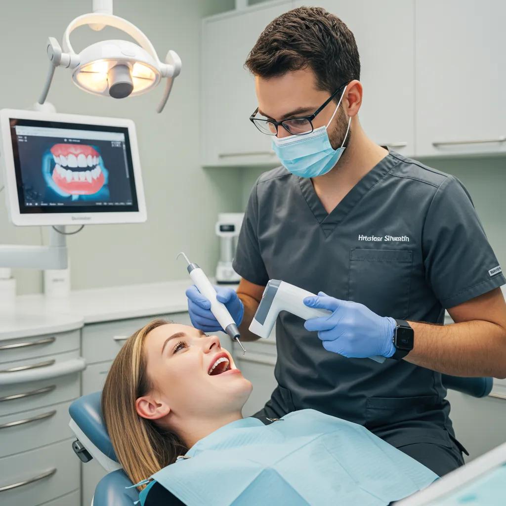 Dental professional using an intraoral scanner in a modern dental office