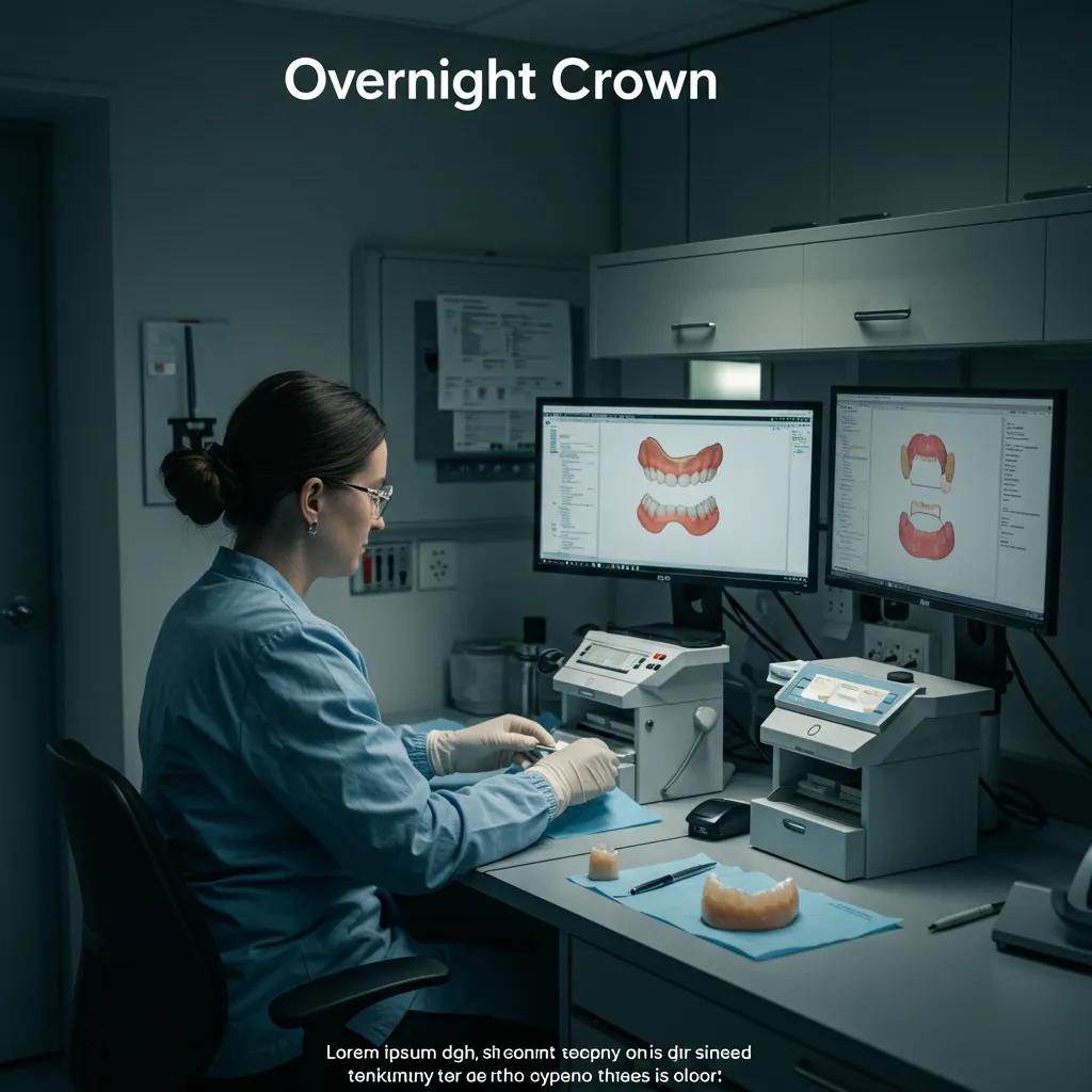 Dental technician preparing an Overnight Crown with digital design tools