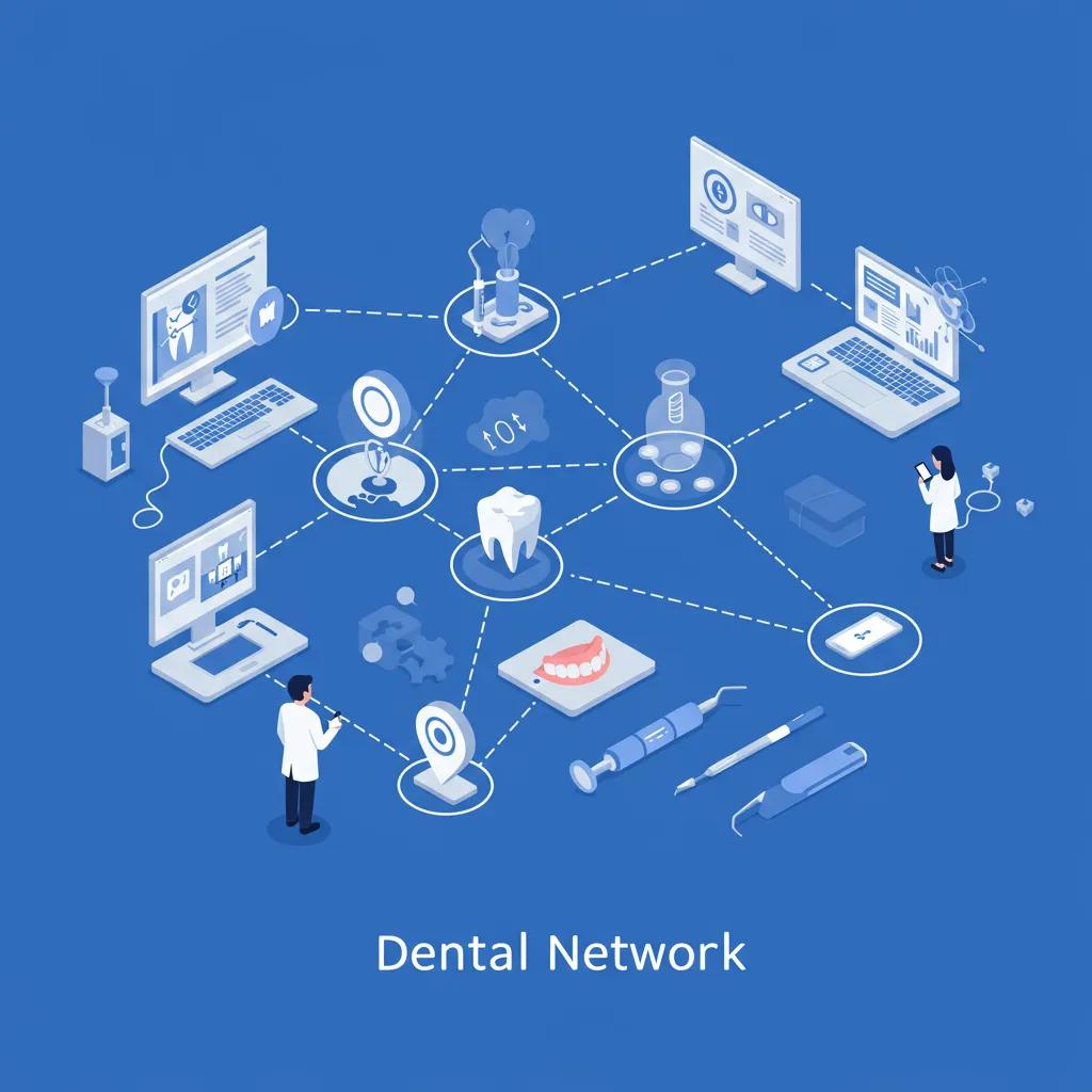 Illustration of a connected network of dental labs showcasing collaboration and efficiency