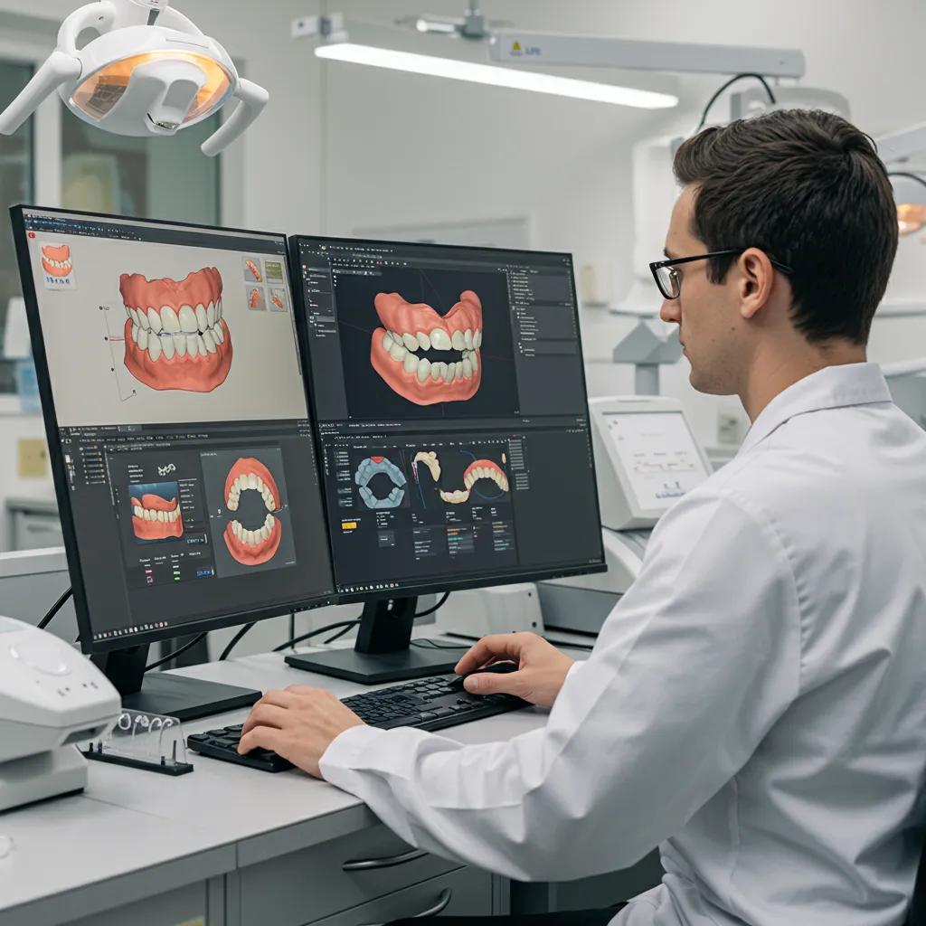 Technician using digital tools in a dental lab to enhance workflow efficiency